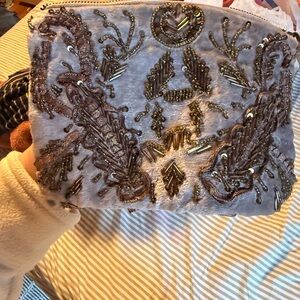 Vintage Embellished Velvet Clutch with Purple Satin inside